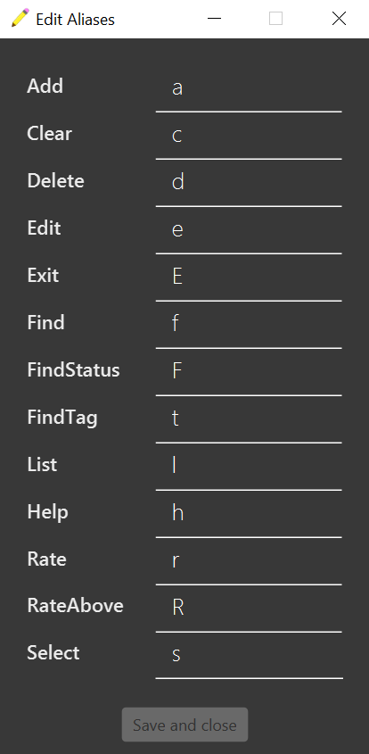 Example alias settings